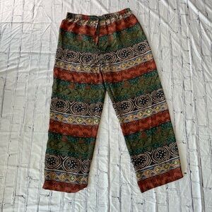 Vintage 90s Addiction Silk Tribal Print Boho Festival Pants Drawstring Relaxed M